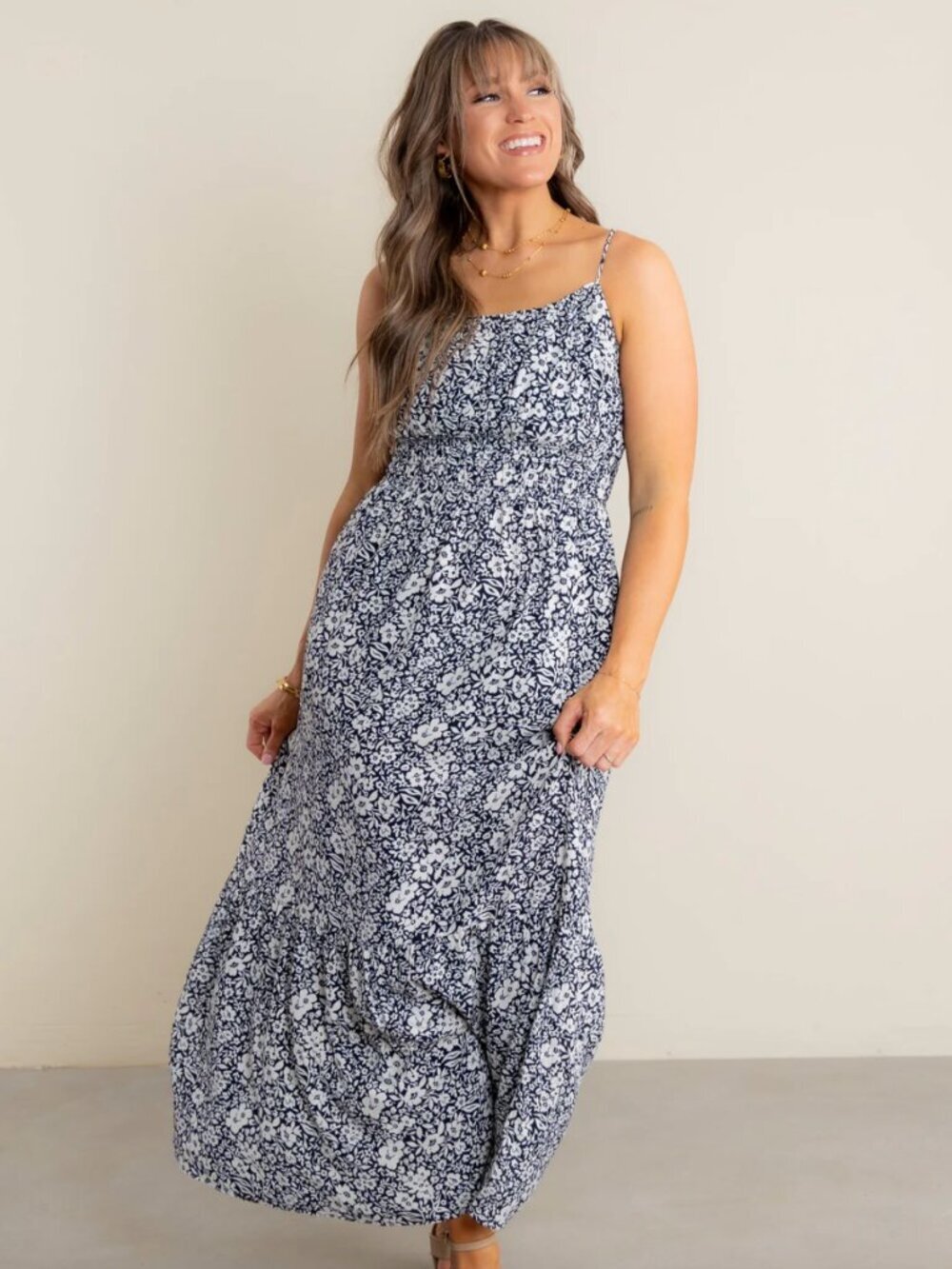 🏷 *NWT* ✨Z Supply Navy Floral Maxi Dress | Size L Flowing Tiered Sundress ✨